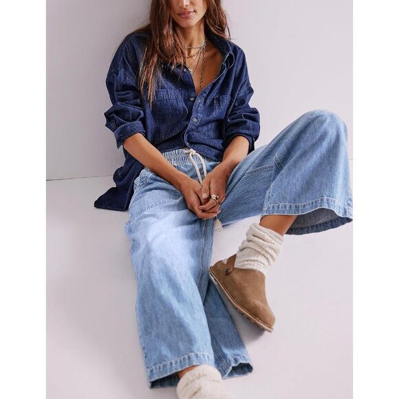 Wide Leg Jeans Women Elastic High Waist Baggy Denim Pants Casual Comfort - Picture 3 of 6